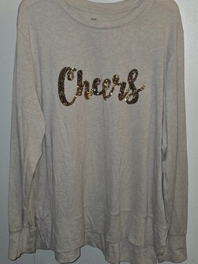 Holiday Time Cream Long Sleeve 'Cheers' Sequin Top
